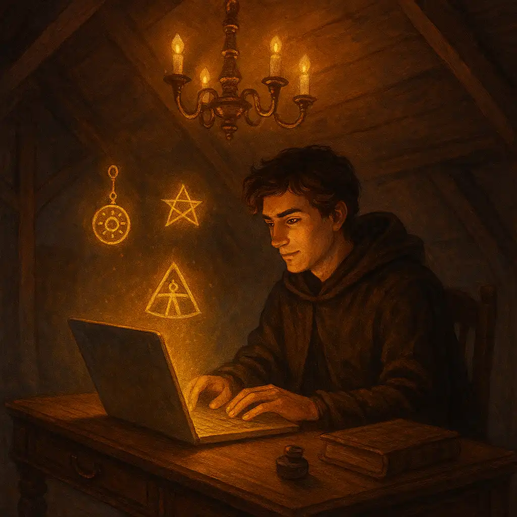 Player opening an account on a glowing attic desk